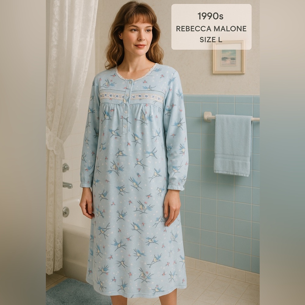 Vintage 90s Rebecca Malone Bird Print Nightgown L